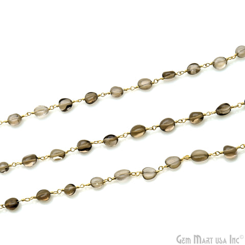 Smoky Topaz 8x5mm Tumble Beads Gold Plated Rosary Chain