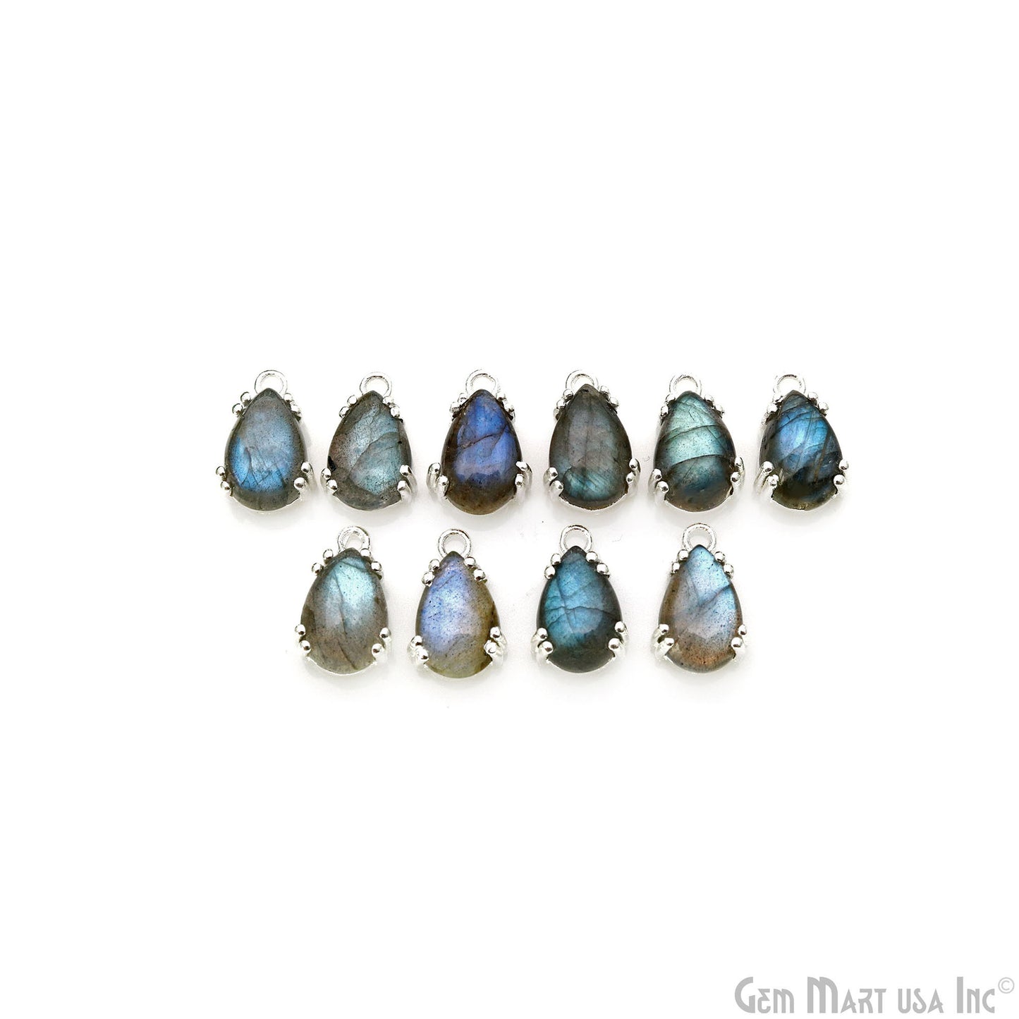 Flashy Labradorite Cabochon 14x9mm Pears Prong Silver Setting Single Bail Gemstone Connector