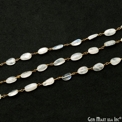 Rainbow Moonstone 12x5mm Tumble Beads Gold Plated Rosary Chain