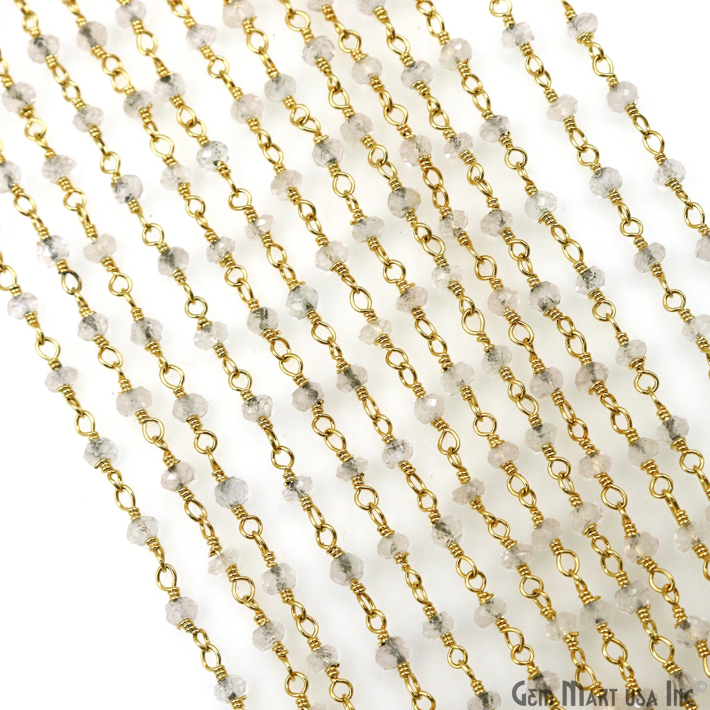 Crystal 3-3.5mm Gold Plated Wire Wrapped Beads Rosary Chain