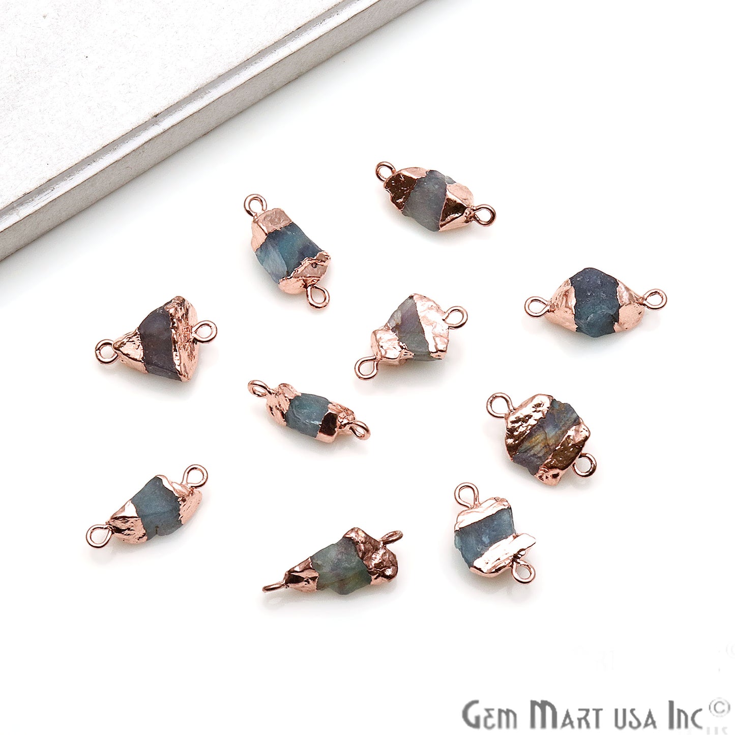 Rough Fluorite Organic 18x10mm Single Bail Rose Gold Electroplated Pendant Connector - GemMartUSA