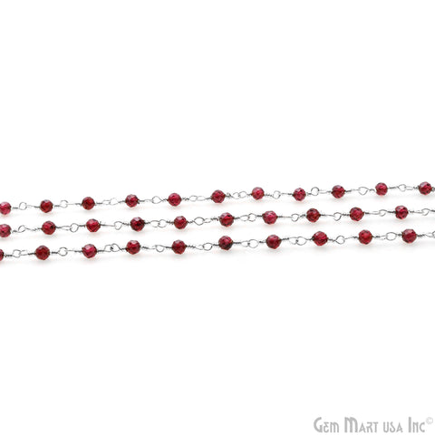 Rhodolite 3-3.5mm Silver Plated Beaded Wire Wrapped Rosary Chain