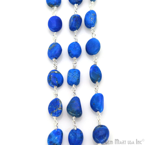 Lapis 8x5mm Tumble Beads Silver Plated Rosary Chain