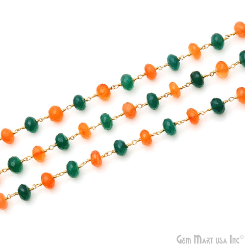 Carnelian & Green Onyx Beads Gold Wire Wrapped Rosary Chain