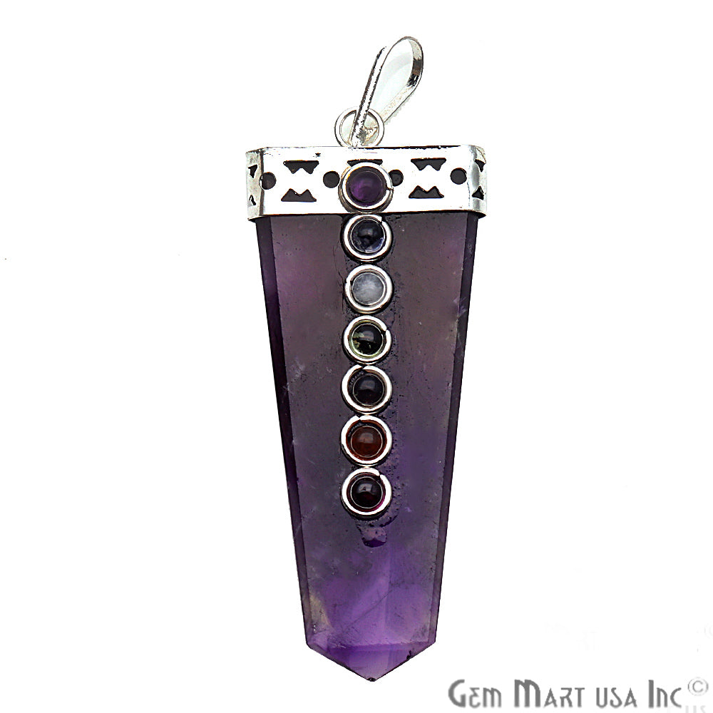 DIY 7 Chakra Healing Gemstone Silver 60x20mm Terminated Pendant (Pick Stone) - GemMartUSA