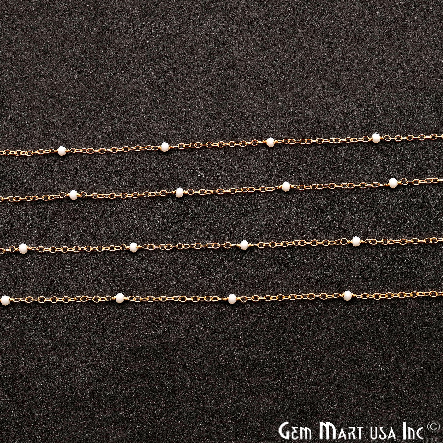 White Agate Round 2mm Gold Wire Wrapped Beads Rosary Chain - GemMartUSA