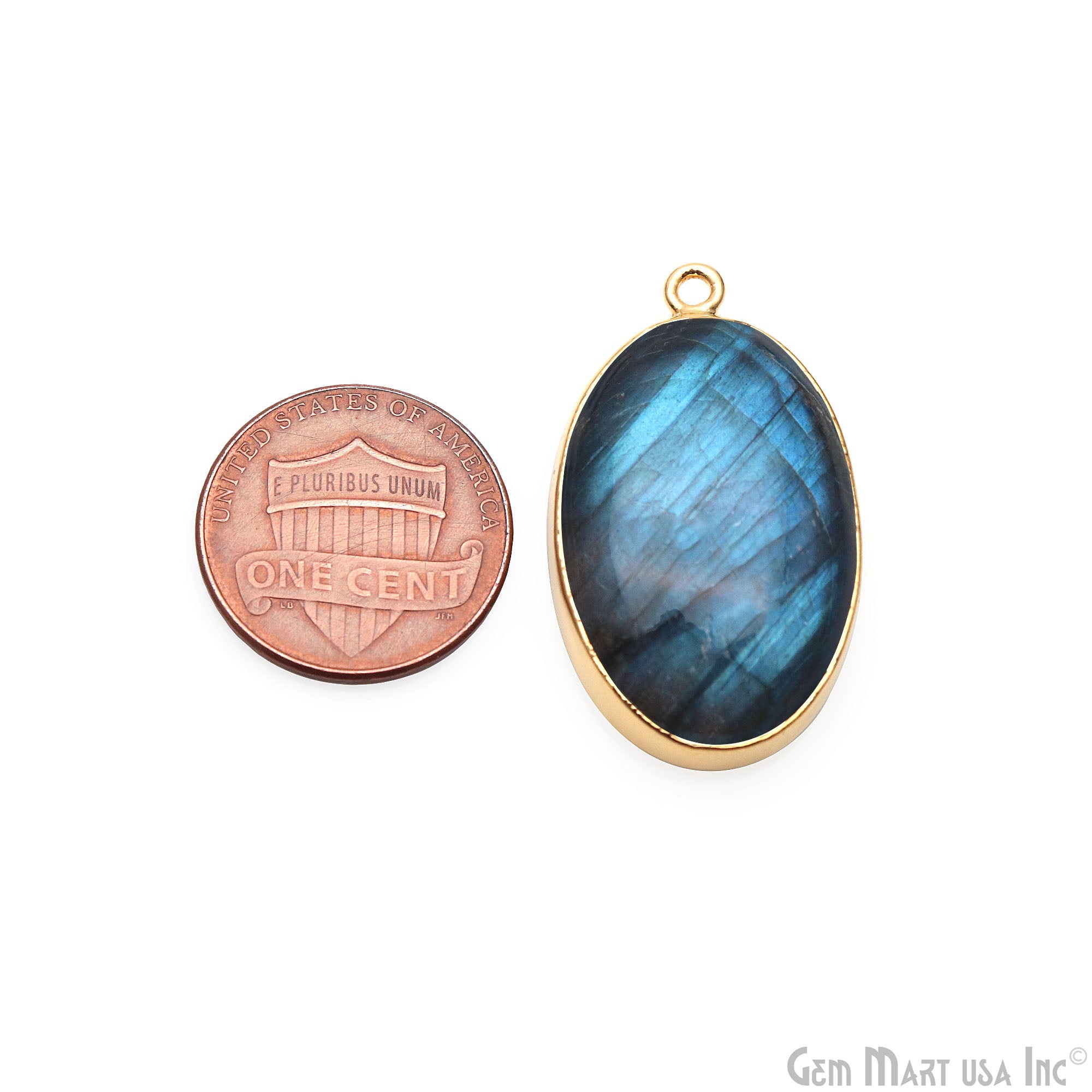 Flashy Labradorite 32x18mm Cabochon Oval Single Bail Gold Electroplated Gemstone Connector