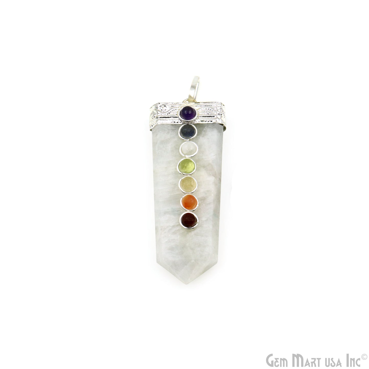 DIY 7 Chakra Healing Gemstone Silver 60x20mm Terminated Pendant