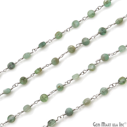 Emerald Faceted 3-4mm Silver Wire Wrapped Rosary Chain - GemMartUSA