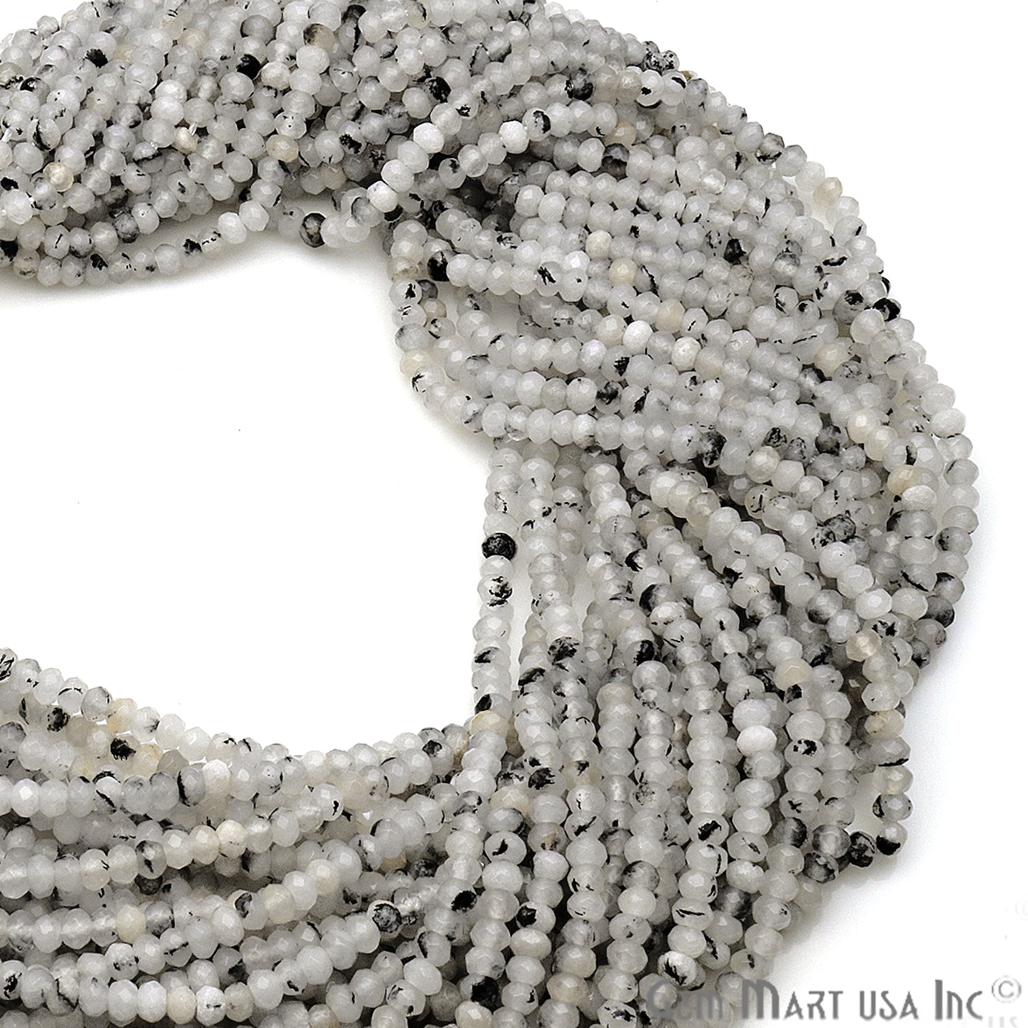 Rutilated Jade 3-4mm Faceted Rondelle Beads Strands 14Inch - GemMartUSA