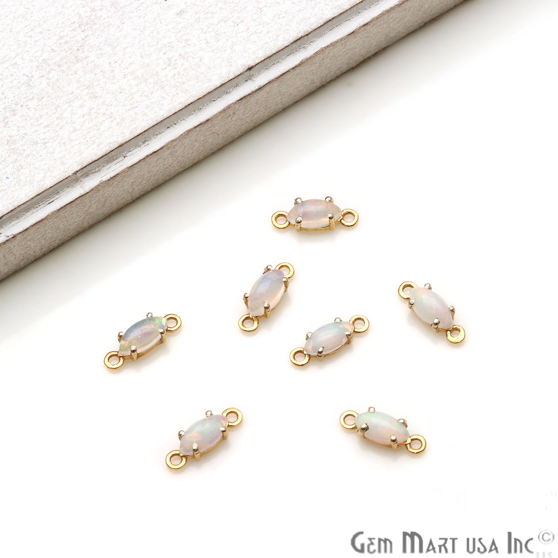 Opal Marquise 13x4mm Prong Setting Gold Plated Connector - GemMartUSA