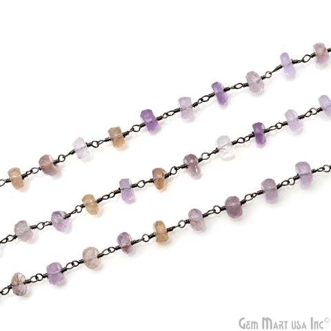 Ametrine Faceted Beads 6-7mm Oxidized Wire Wrapped Rosary Chain