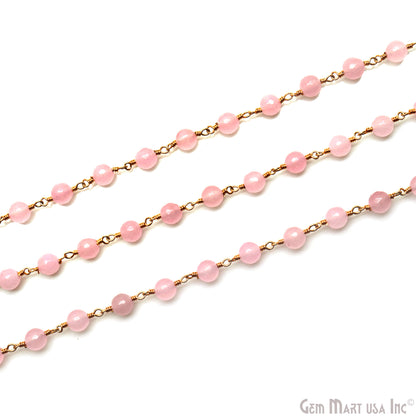 Rose Quartz Cabochon 6-7mm Gold Wire Wrapped Rosary Chain