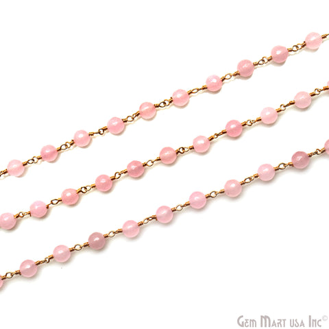 Rose Quartz Cabochon 6-7mm Gold Wire Wrapped Rosary Chain