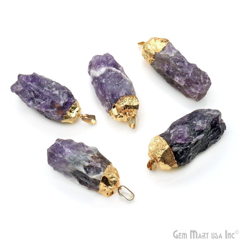 Rough Amethyst Free Form 38x15mm Gold Electroplated Pendant