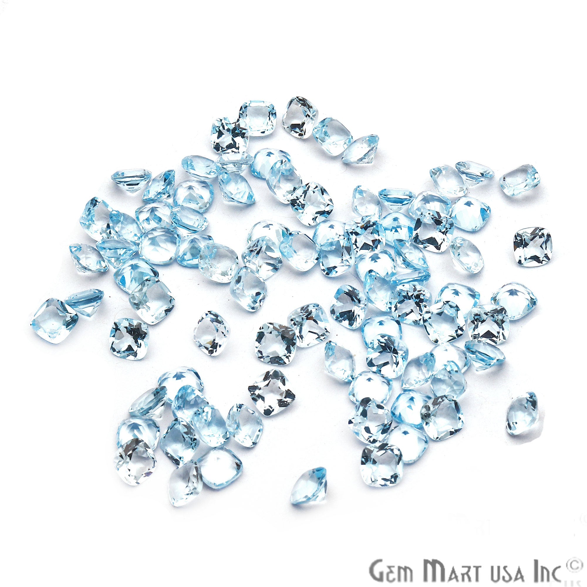 Blue Topaz Cushion Shape 6mm Faceted Loose Gemstone - GemMartUSA