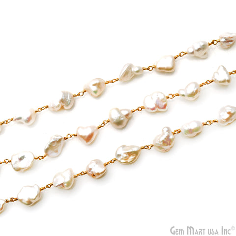 Pearl Free Form 7-8mm Gold Wire Wrapped Rosary Chain