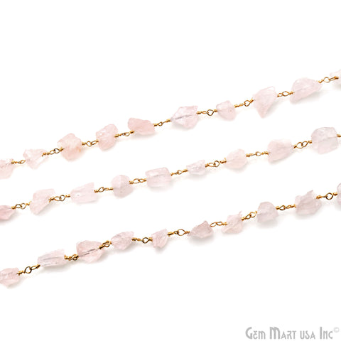 Rose Quartz Free Form Nugget 6-8mm Gold Plated Rosary Chain