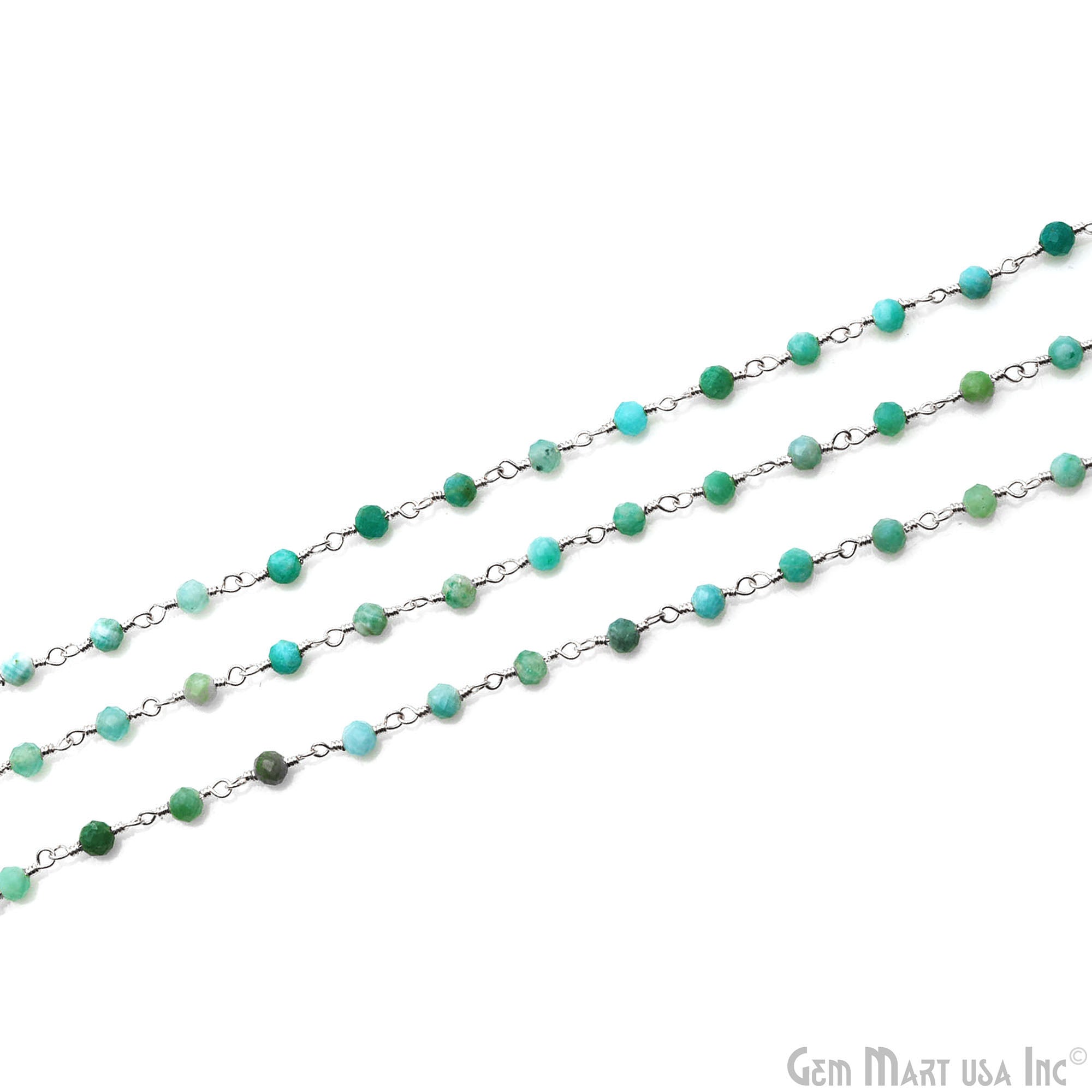 Amazonite 3-3.5mm Silver Plated Beaded Wire Wrapped Rosary Chain