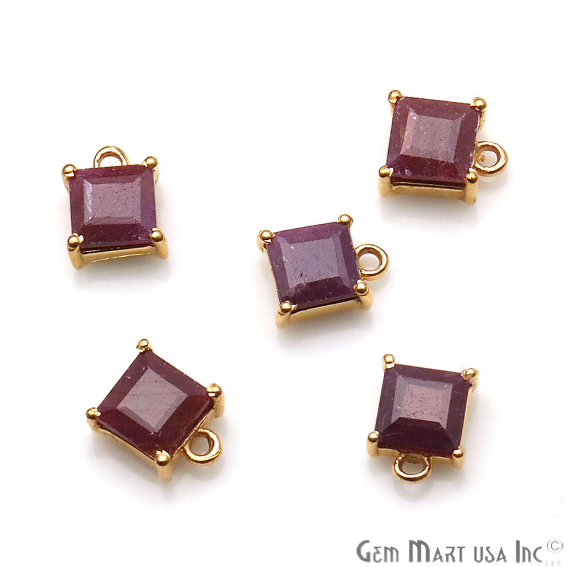 Ruby Square 5mm Prong Setting Gold Plated Gemstone Connector - GemMartUSA