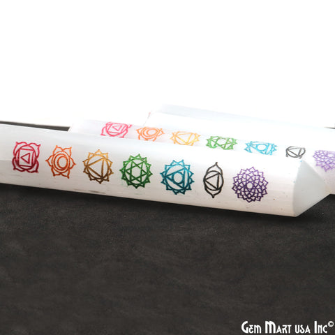 White Selenite Pencil Shape 125x22mm Engraved 7 Chakra Of Life Symbols Healing Meditation Gemstones