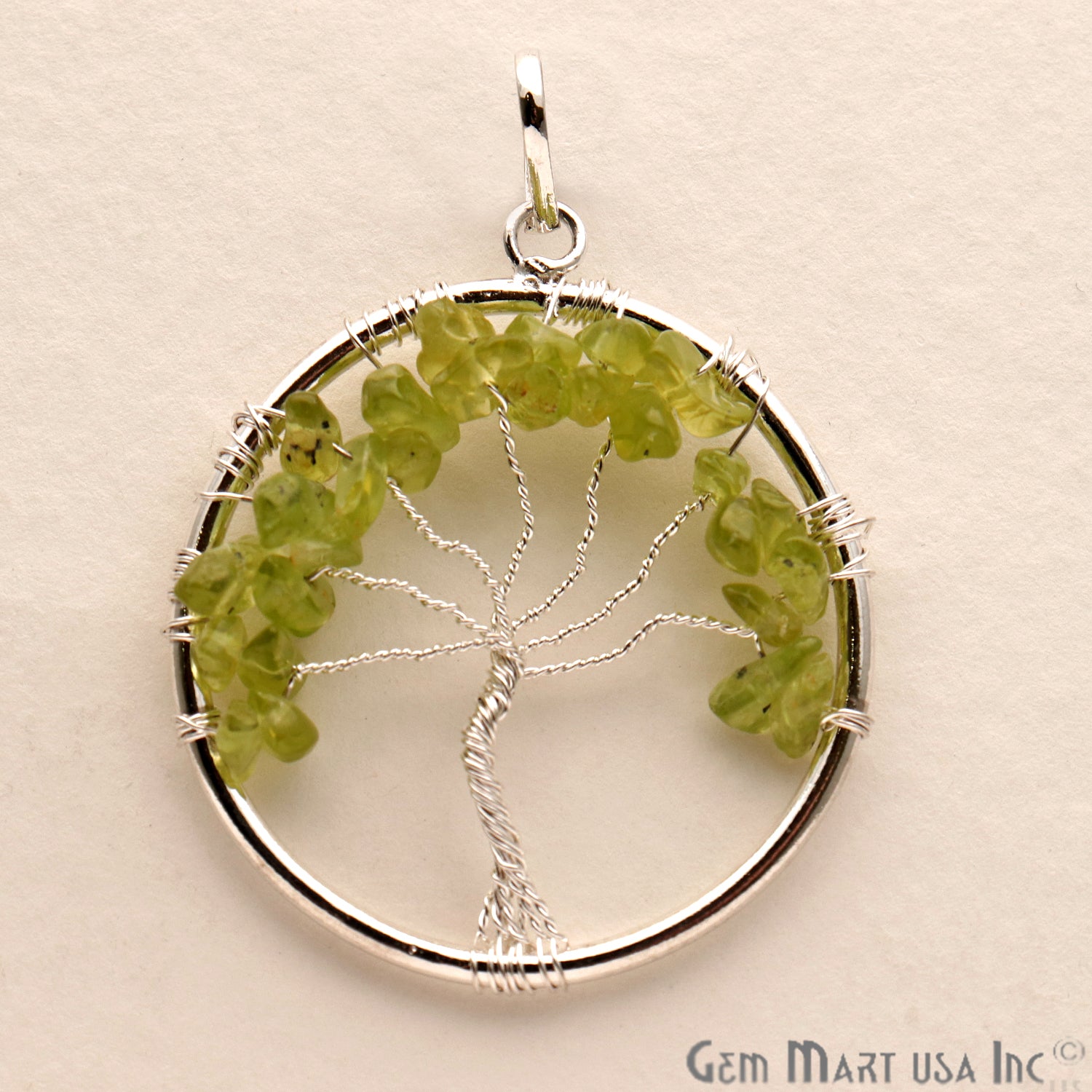 Tree of Life Peridot Silver Wire Wrapped 44x39mm Gemstone Healing Pendant - GemMartUSA