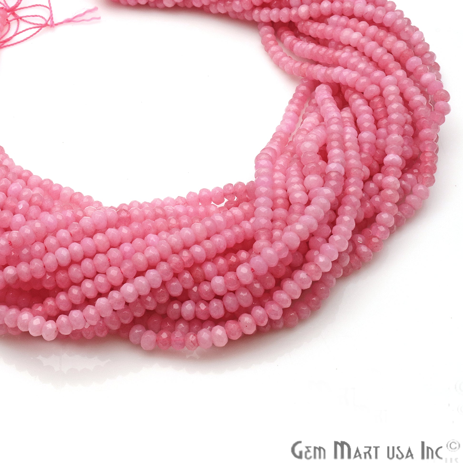 Baby Pink Jade 3-4mm Faceted Rondelle Beads Strands 14Inch - GemMartUSA