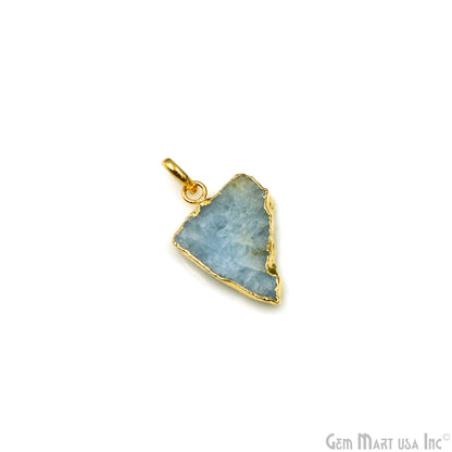 Aquamarine Free Form shape 31x21mm Gold Electroplated Gemstone Single Bail Pendant