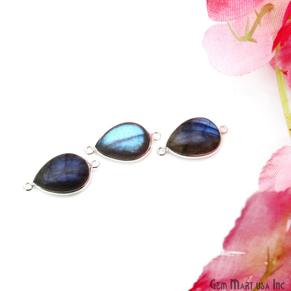 Flashy Labradorite Cabochon 13x18mm Pears Double Bail Silver Plated Gemstone Connector