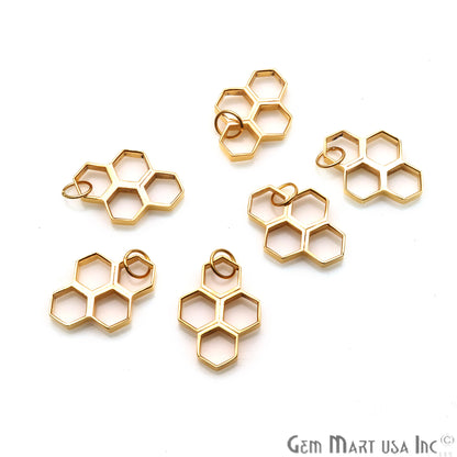 Hexagon Shaped 24x17mm Gold Plated Finding Charm, Four hexagon attached, Gold Jewelry Charm, Single Bail connector - GemMartUSA