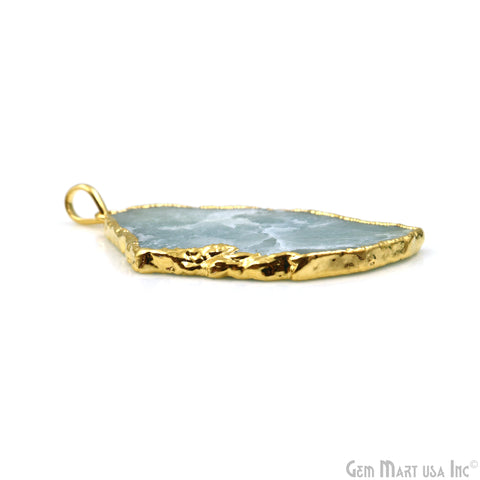 Aquamarine Free Form shape 55x35mm Gold Electroplated Gemstone Single Bail Pendant