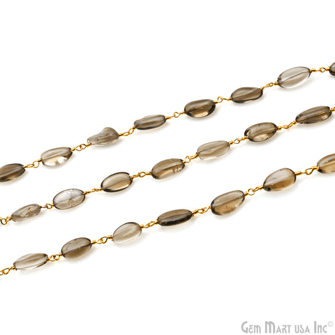 Smoky Topaz 12x5mm Tumble Beads Gold Plated Rosary Chain