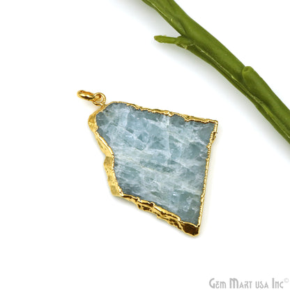 Aquamarine Free Form shape 60x43mm Gold Electroplated Gemstone Single Bail Pendant