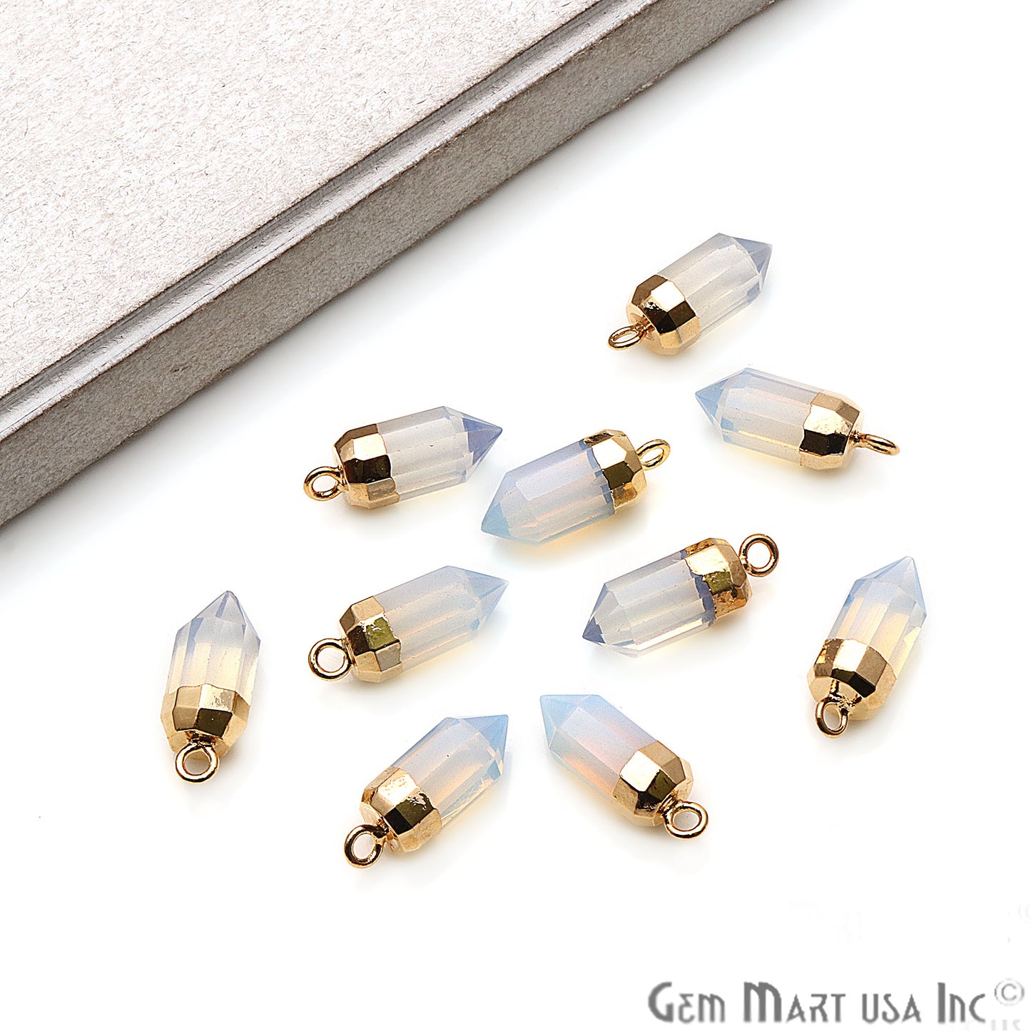 Gemstone 19x7mm Pencil Point Gold Electroplated Single Bail Connector (Pick Gemstone) - GemMartUSA