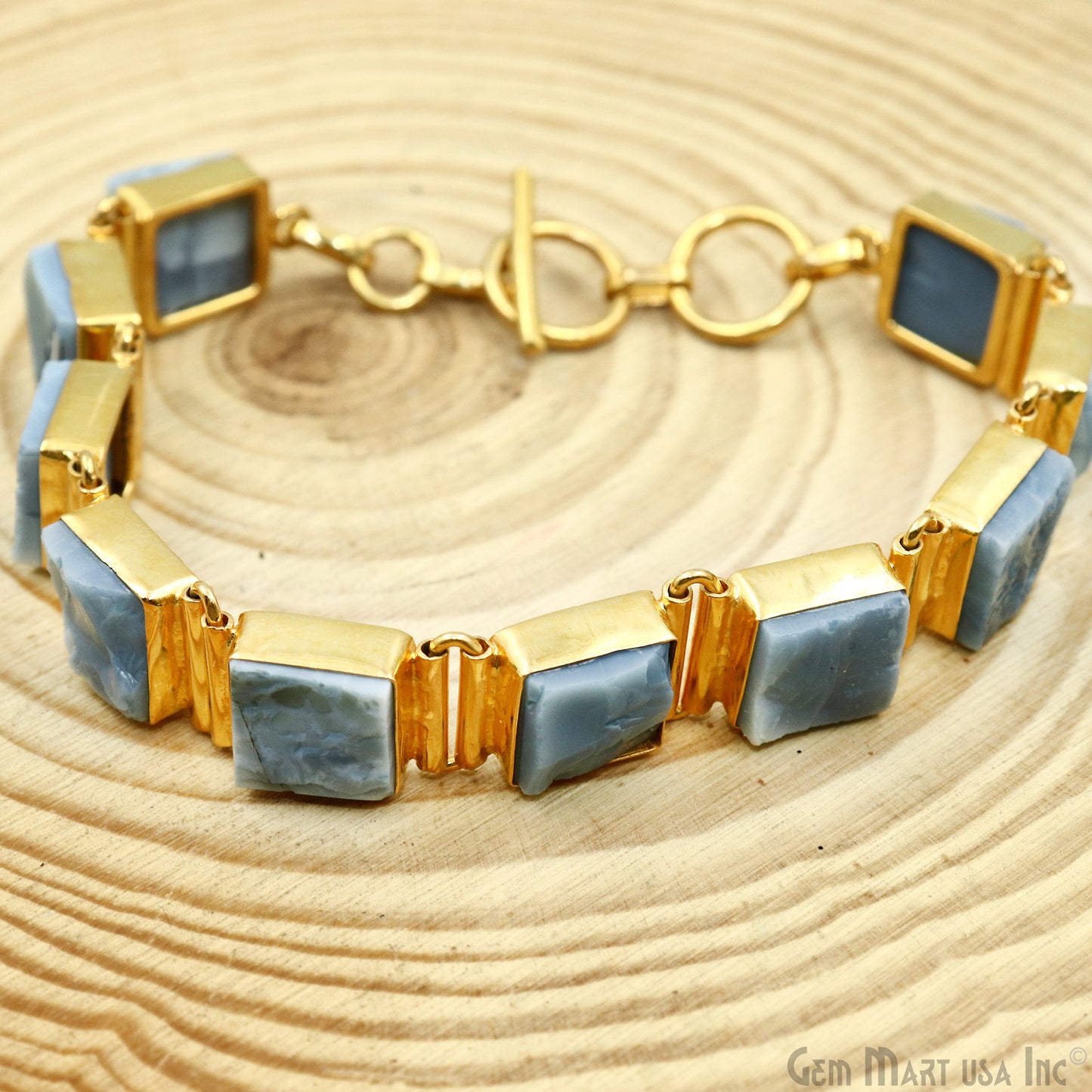 Rough Square Gemstone Toggle Closure Bracelet 7.5 INCH