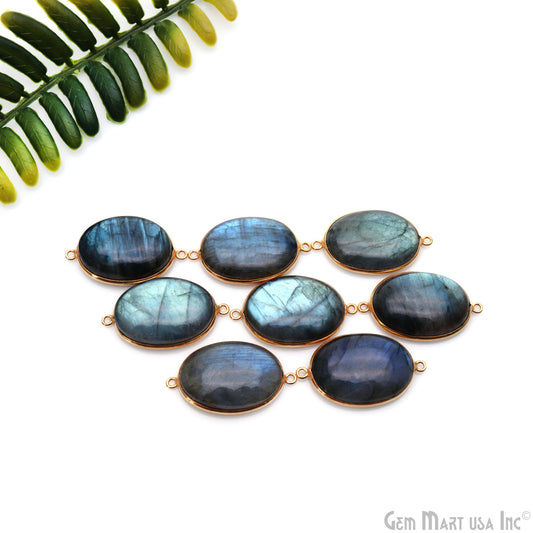 Flashy Labradorite Cabochon 25x18mm Oval Double Bail Gold Plated Gemstone Connector