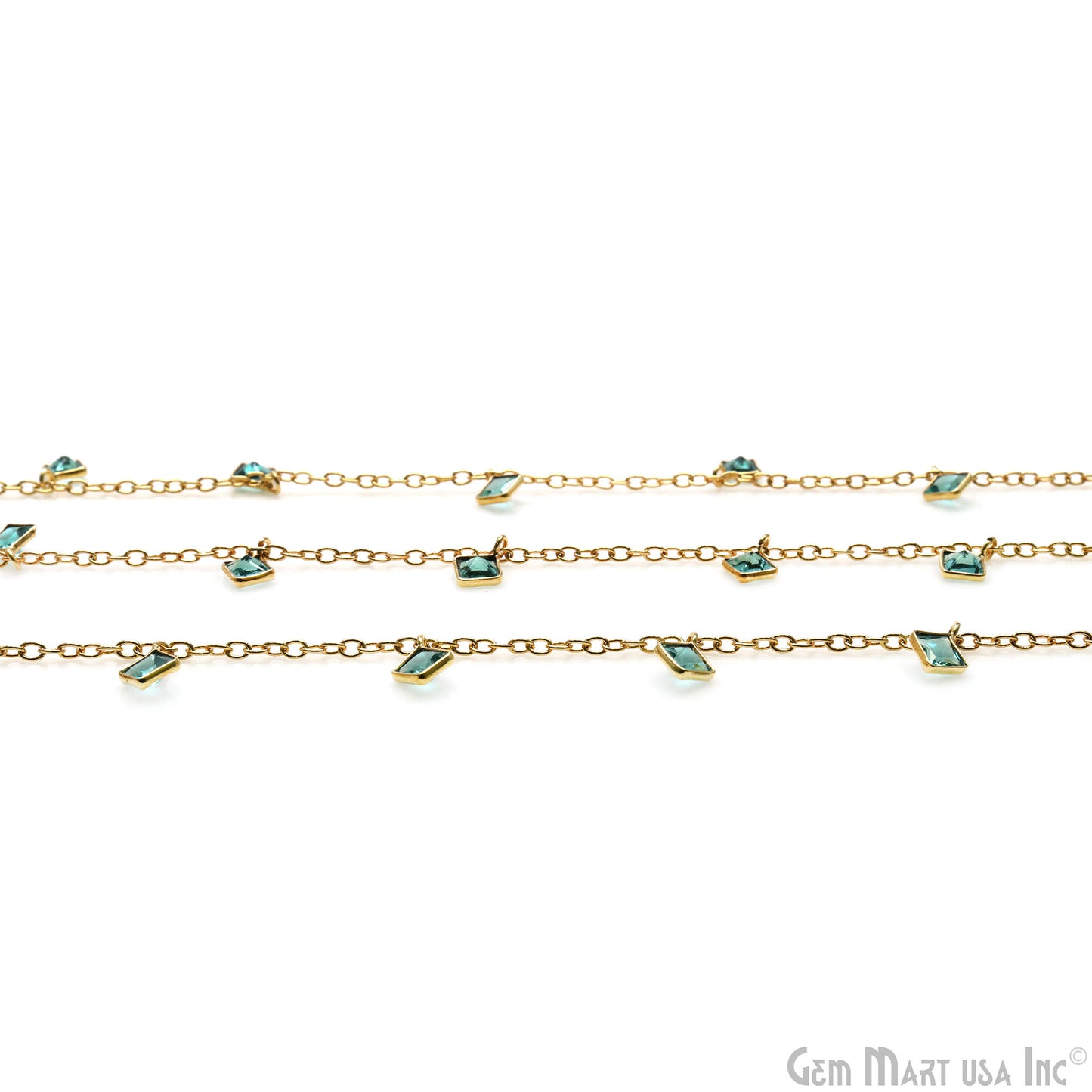 Apatite Square 4mm Bezel Gold Plated Dangle Fancy Rosary Chain