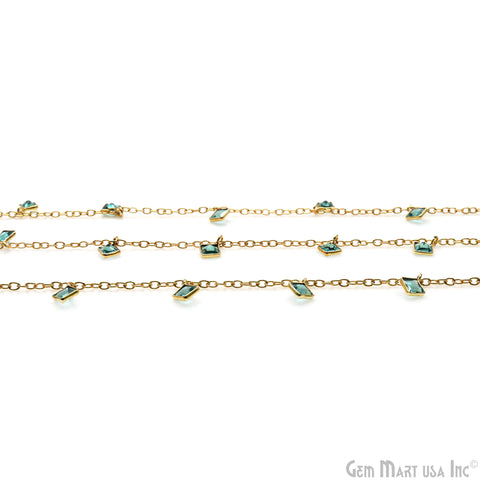 Apatite Square 4mm Bezel Gold Plated Dangle Fancy Rosary Chain