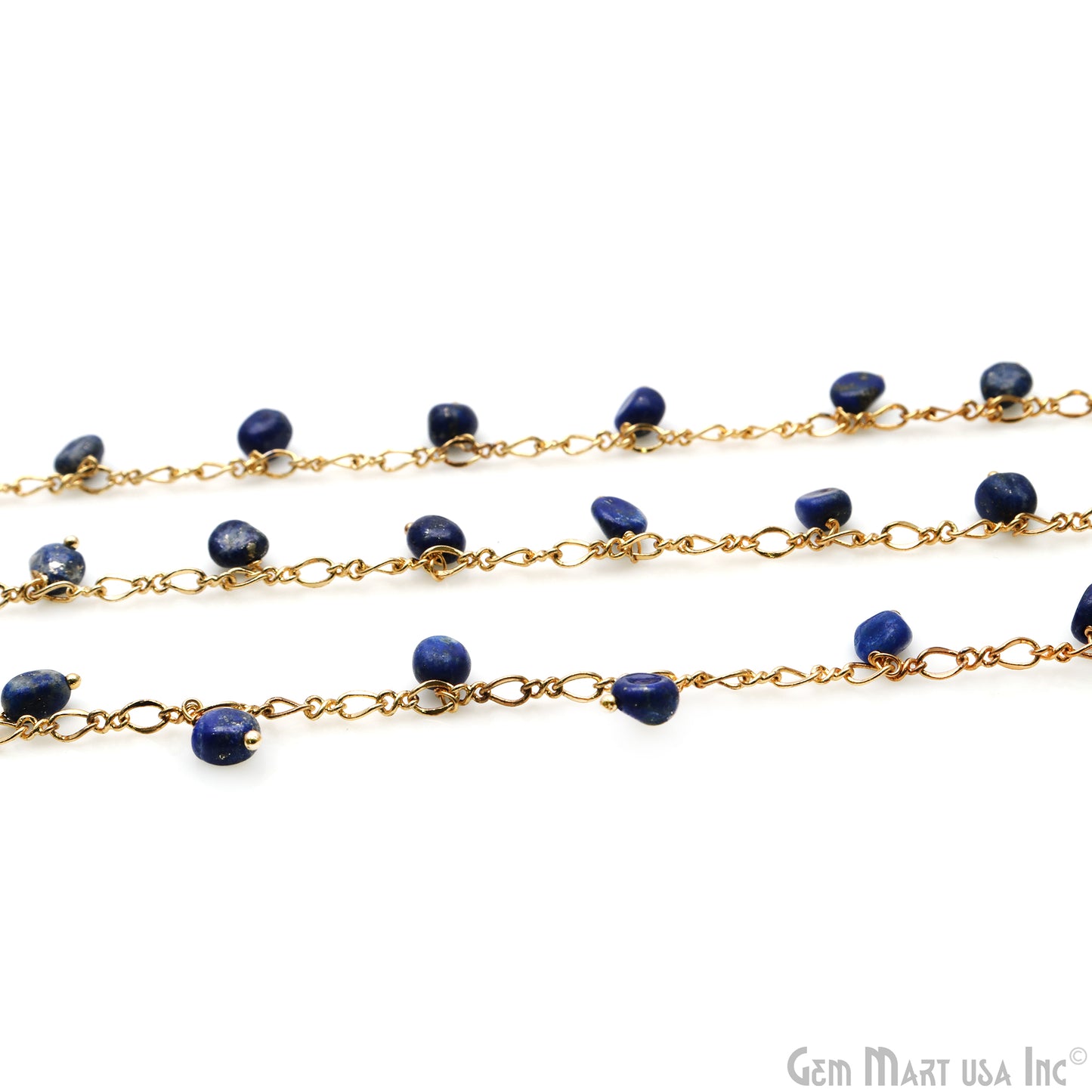 Lapis Tumble Beads 8x5mm Gold Plated Cluster Dangle Chain