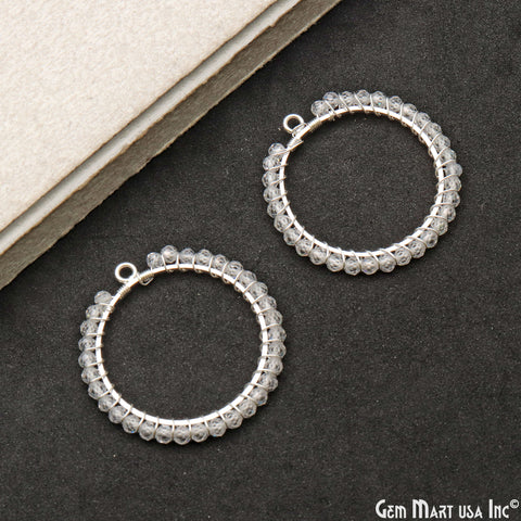 Round Hoop Beaded 34mm Silver Wire Wrapped Hoop Connector