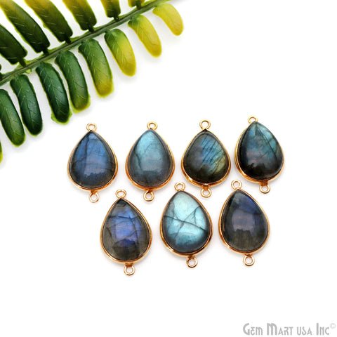 Flashy Labradorite Cabochon 13x18mm Pears Double Bail Gold Plated Gemstone Connector