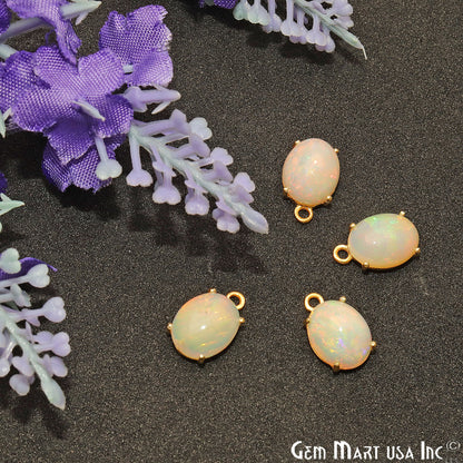 Opal Gemstone Oval 8x10mm Prong Setting Gold Plated Connector - GemMartUSA