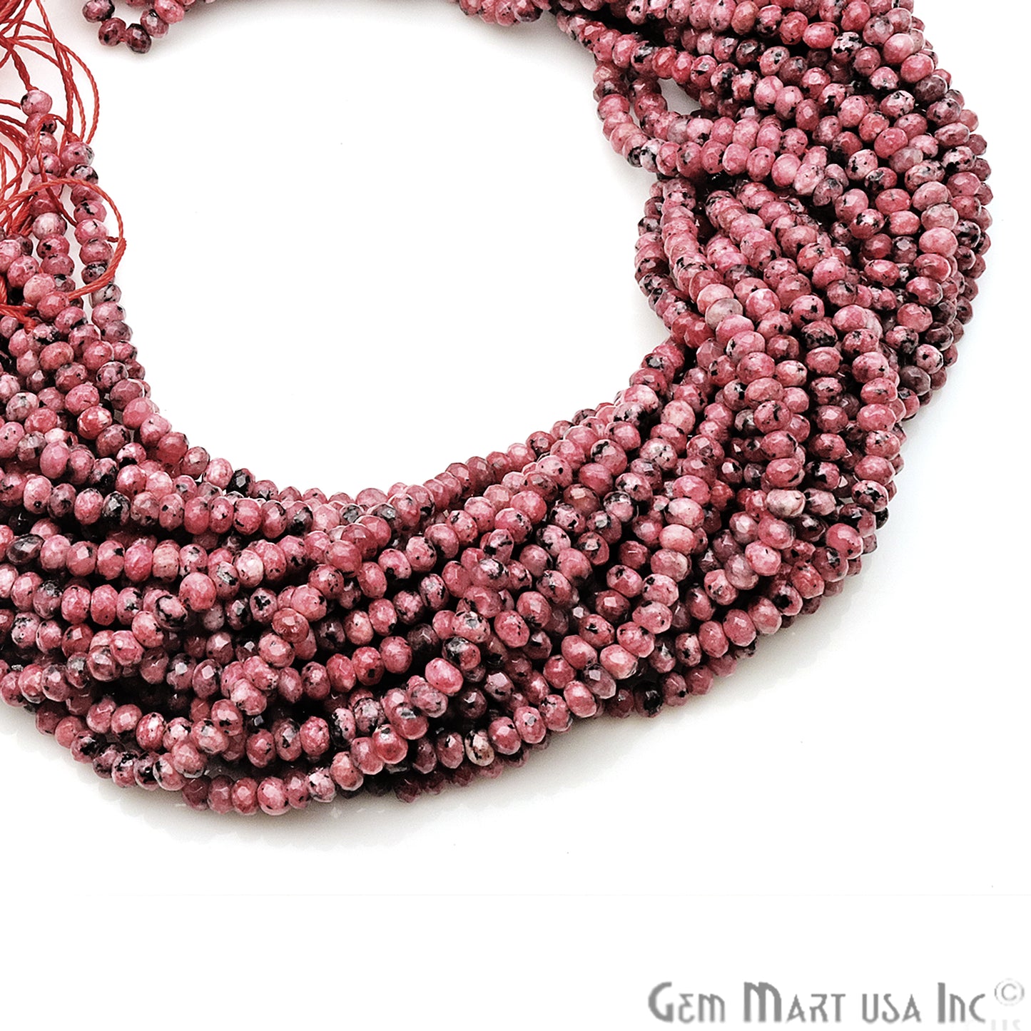 Rhodochrosite Jade 3-4mm Faceted Rondelle Beads Strands 14Inch - GemMartUSA