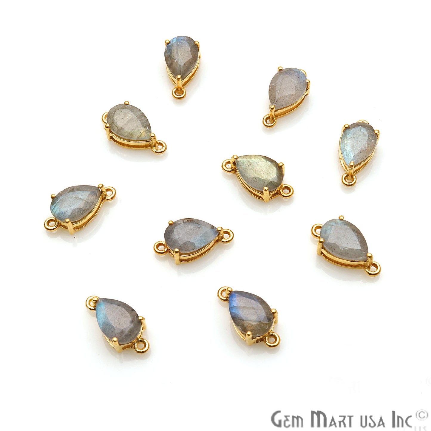 Labradorite Prong Setting Gold Plated Flashy Gemstone Connector - GemMartUSA