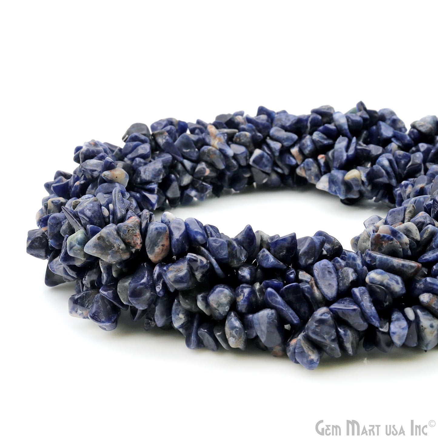 Sodalite Chip Beads, 34 Inch, Natural Chip Strands, Drilled Strung Nugget Beads, 7-10mm, Polished, GemMartUSA (CHSD-70004)