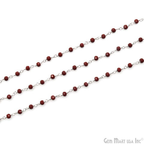 Red Jasper 3-3.5mm Beaded Silver Wire Wrapped Rosary Chain