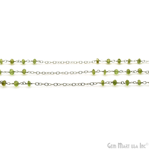 Peridot Beads 3-3.5mm Silver Plated Wire Wrapped Rosary Chain