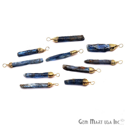 Kyanite Gold Wire Wrapped 30x4mm Jewelry Making Rough Shape Connector - GemMartUSA