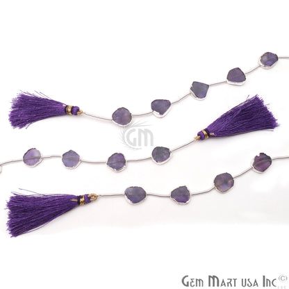 Amethyst Free Form 18x15mm Silver Edged Crafting Beads Gemstone Strands 9INCH - GemMartUSA