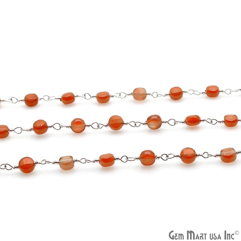 Carnelian Faceted 3-4mm Silver Wire Wrapped Rosary Chain - GemMartUSA